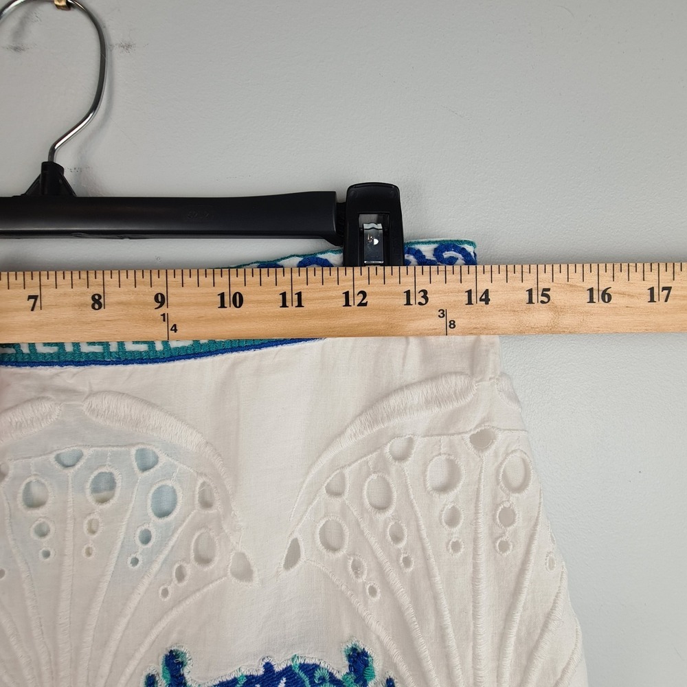 Maeve Anthropologie White Skirt 8 Ocean Animal Nautical Embroidered Bead Eyelet - Picture 4 of 11